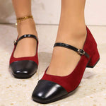 Women's Square Toe Medium Heel Square Buckle Block Heel Mary Jane Shoes 55047789C