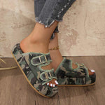 Women's Denim Belt Buckle Slide Sandals 35506643C