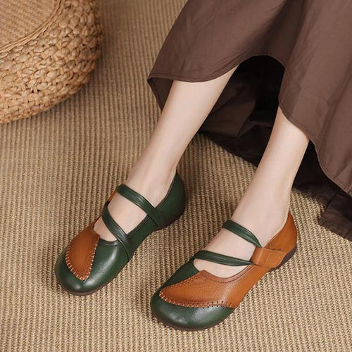 Women's Vintage Green Flat Shallow Mary Jane 25942618S