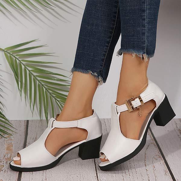 Women's Roman Style Sandals with Chunky Mid Heel and Peep Toe 06102499C