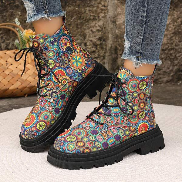 Women's Round Toe Platform Colorblock Combat Boots 16514448C