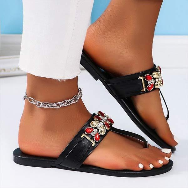 Women's Rhinestone Flat Toe Post Sandals 48449274C