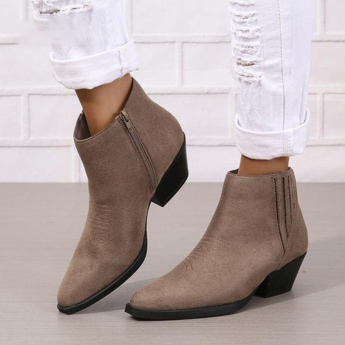 Women's Fashionable Pleated Pointed Toe Block Heel Ankle Boots 36222204S