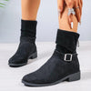 Women's Casual Belt Buckle Pleated Ankle Boots 06267018S