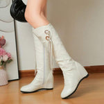 Women's Hidden Wedge Fringe Side-Zip Knee-High Boots 53079028C