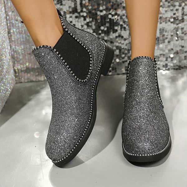 Women's Rhinestone Round Toe Flat Chelsea Boots 48350527C