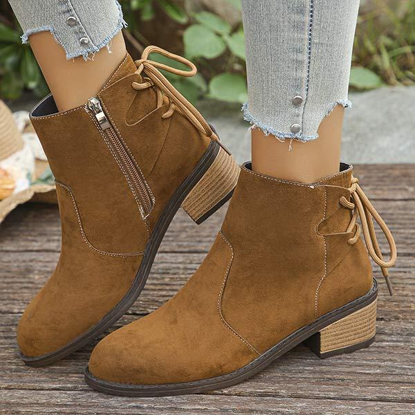 Women's Chunky Heel Back Lace-up Ankle Boots 57226887C