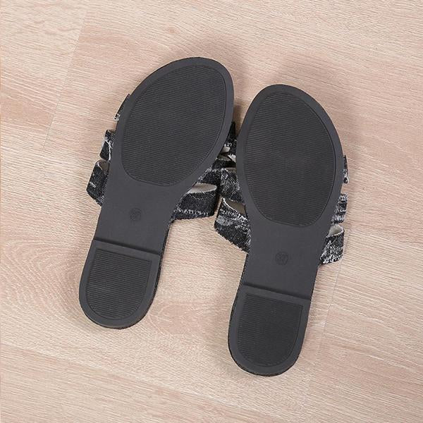 Women's Fashion Braided Black Flat Slippers 81422905C