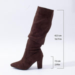 Women's Suede Pleated Chunk Heel Knee-High Boots 87431644S