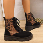 Women's Thick Sole Leopard Print Lace-Up Martin Boots 44744887C