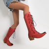 Women's Retro Lace-Up Chunky Heel Pointed High Boots 21866704C