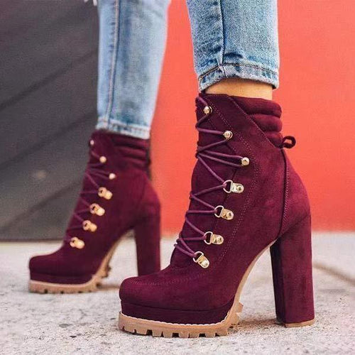 Women's Platform High-Heeled Rivet Suede Martin Boots 20927995C