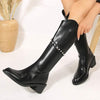 Women's Black Chunky Heel Knee-High Boots 19096588C