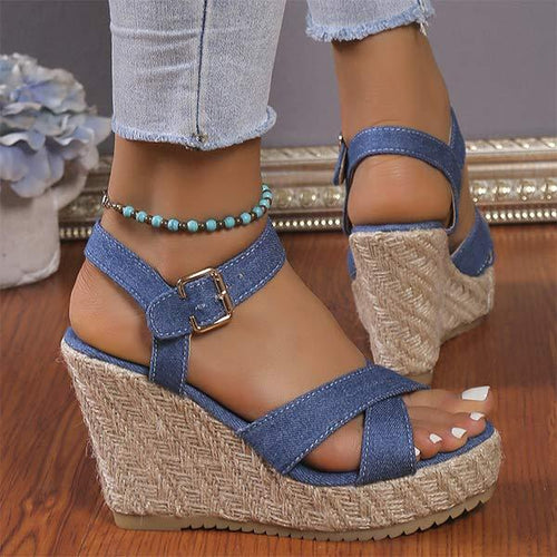 Women's Open Toe Cross Strap Wedge Sandals 05650957C