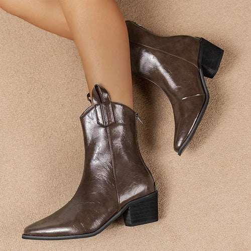 Women's Pointed-Toe Chunky Heel Ankle Boots 30749535C