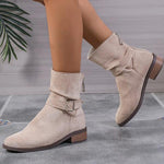 Women's Casual Belt Buckle Pleated Ankle Boots 06267018S