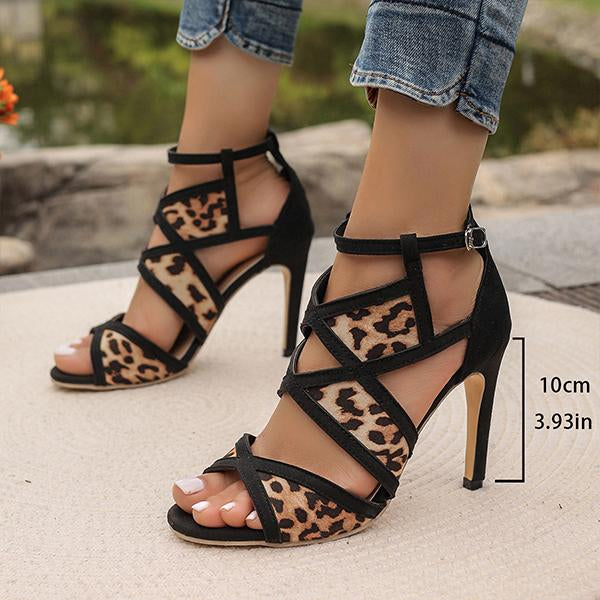 Women's Sexy Leopard Print Hollow Peep Toe Buckled Sandals 33070779S