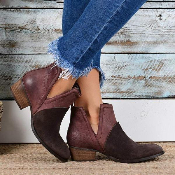 Women's Retro Contrast Color Chunky Heel Ankle Boots 20822933S
