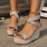 Women's Fashionable Rhinestone Zipper Wedge Sandals 53579457S