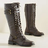 Women's High-Cut Lace-Up Riding Boots with Buckle and Studded Details 92176439C