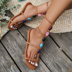 Women's Retro Color Stone Beach Vacation Flat Sandals 38678315S