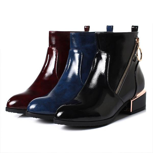 Women's Fashion Zipper Decorative Chunky Heel Ankle Boots 30992996S