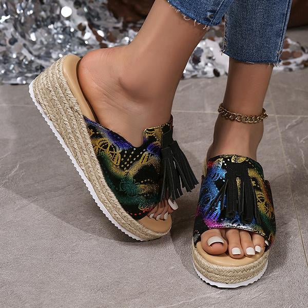 Women's Casual Colorful Wedge Slippers with Tassels 07336687S