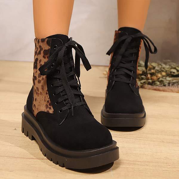 Women's Thick Sole Leopard Print Lace-Up Martin Boots 44744887C