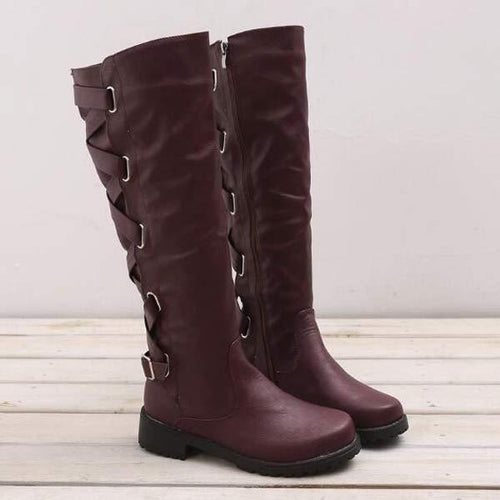 Women's Round Toe Flat Knee-High Boots 41840862C