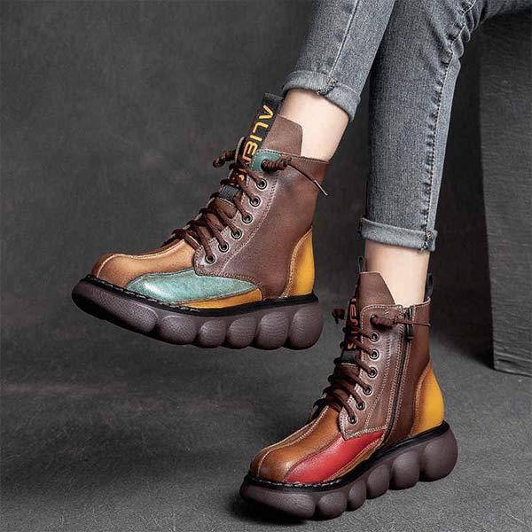 Women's Rainbow Vintage Platform Lace-Up Ankle Boots 24019033C