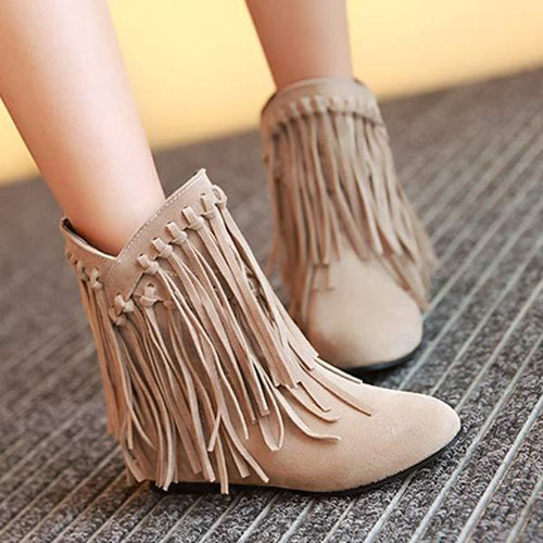 Women's Suede Fringe Ankle Boots 49472471C