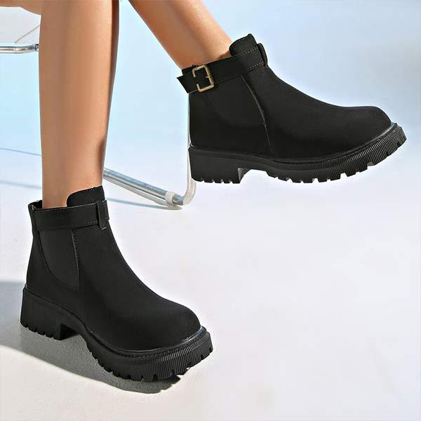 Women's Belt Buckle Elastic Ankle Boots 34895768C