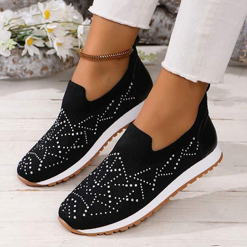 Women's Slip-On Knit Sneakers with Rhinestones 09158752C