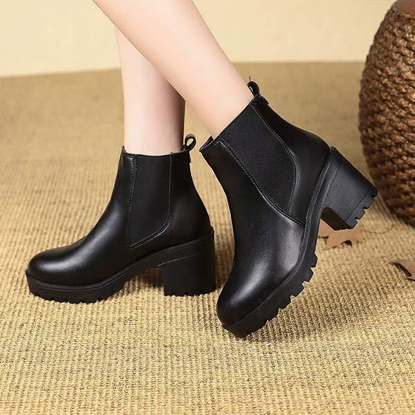 Women's Comfortable Slip-On Round Toe Chunky Heel Ankle Boots 63795563C