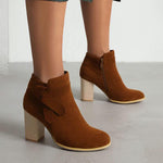 Women's Simple Wood Grain Chunky Heel Ankle Boots 86078020S