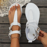 Women's Retro Flat Thong Sandals with Belt Buckle 51297823S
