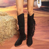 Women's Suede Fringe Knee-High Boots with Block Heel 12780587C