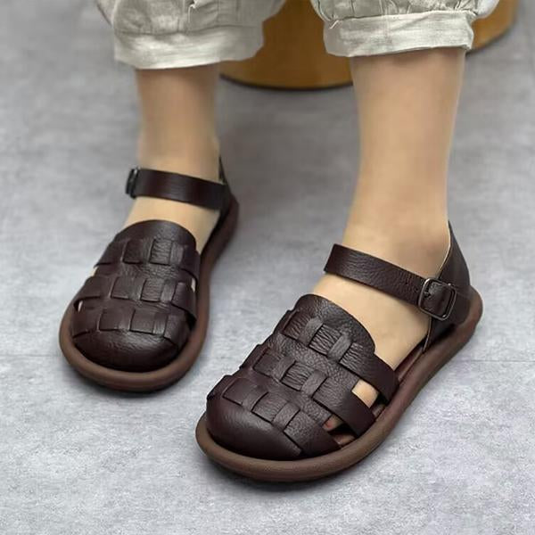 Women's Retro Braided Flat Roman Sandals 86894690S