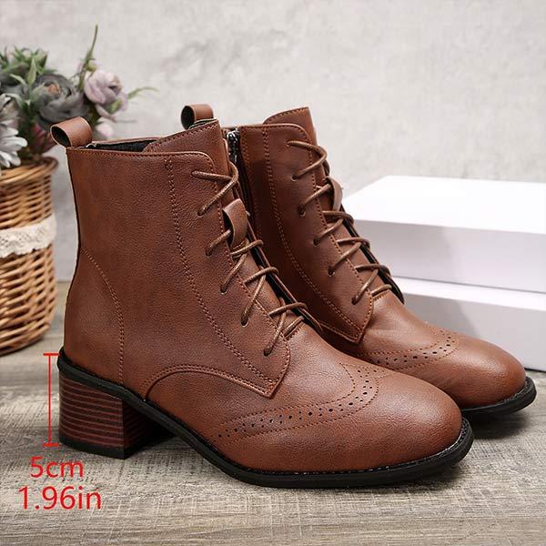 Women's Vintage-Style Side-Zip Chunky Heeled Lace-Up Ankle Boots 13789344C