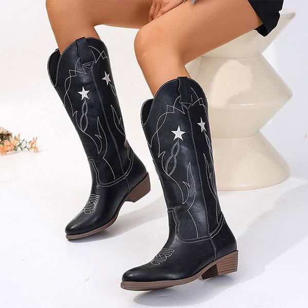 Women's Embroidered Chunky Heel Riding Boots 60563675C