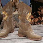 Women's Vintage Embroidered Chunky Heel Long Boots 54607670C