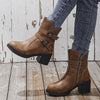 Women's Fashion Double Belt Buckle Block Heel Ankle Boots 92349802S