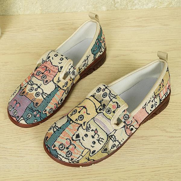 Women's Slip-On Casual Cat Pattern Canvas Flats 05954504S