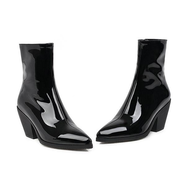 Women's Fashion Patent Leather Pointed Toe Ankle Boots 30622601S