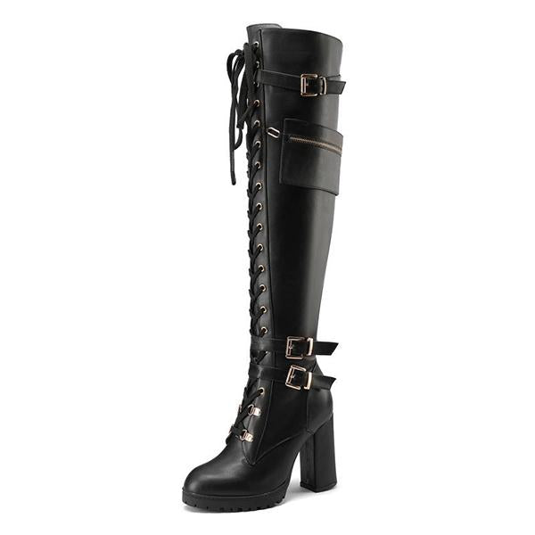 Women's Fashion Buckle Lace-Up Over-The-Knee Boots 72627014S