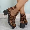 Women's Leopard Print Round Toe Block Heel Ankle Boots 17569337C