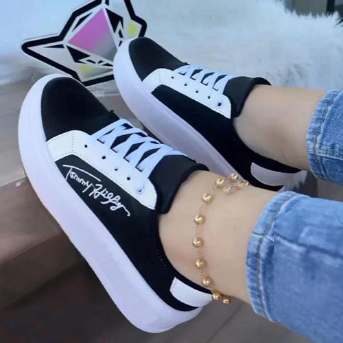 Women's Thick Sole Color Block Casual Lace-up Sneakers 58776077S