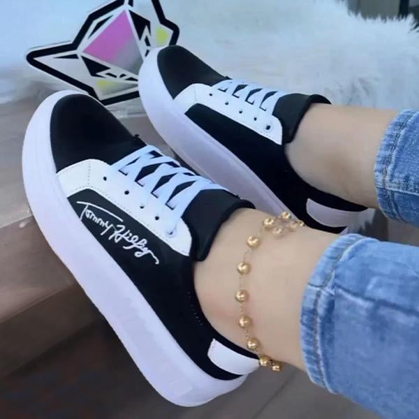Women's Thick Sole Color Block Casual Lace-up Sneakers 58776077S