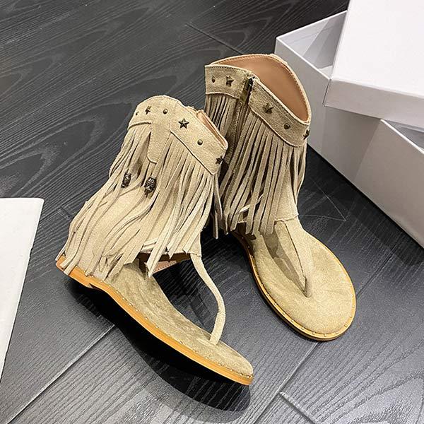 Women's Roman Fringe Thong Hidden Wedge Sandals 69569826C