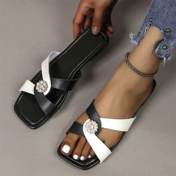 Women's Color Block Square Toe Slippers 48878407C